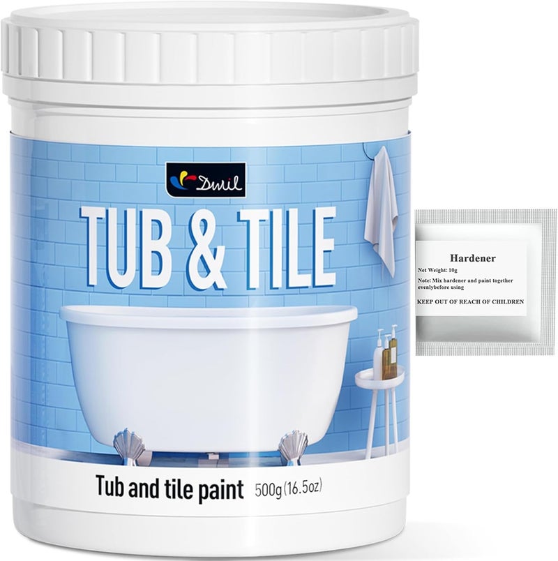 DWIL Tub and Tile Paint 16.5 oz, Tub Paint for Bathtub, Tile Refinishing with Hardener, Water Based, Low Odor, Semi-Gloss White, 25-30sq.ft - Image 1